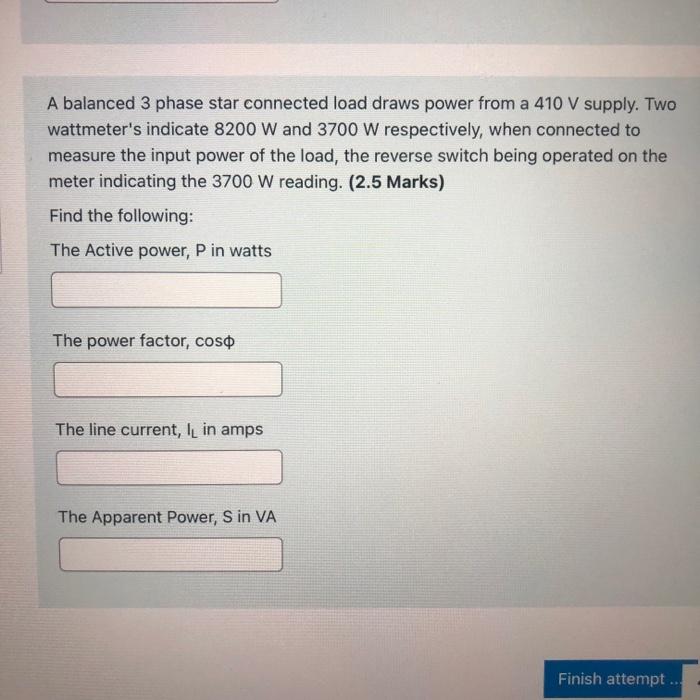 Solved A balanced 3 phase star connected load draws power | Chegg.com