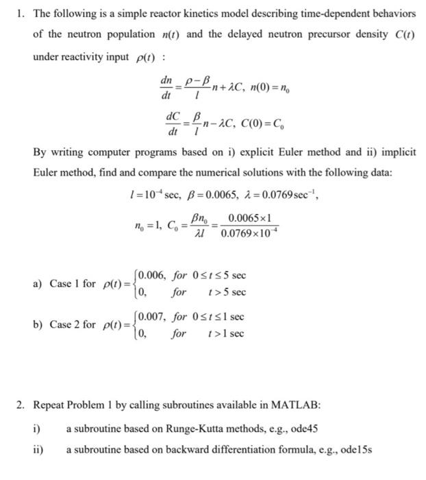 Solved 1. The following is a simple reactor kinetics model | Chegg.com