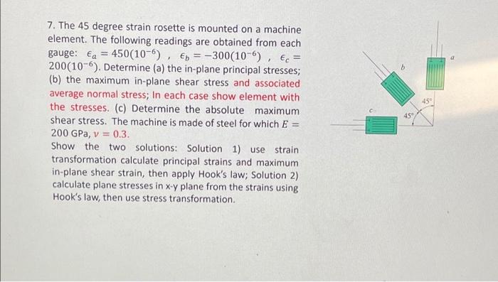 Solved = 5 7. The 45 degree strain rosette is mounted on a | Chegg.com