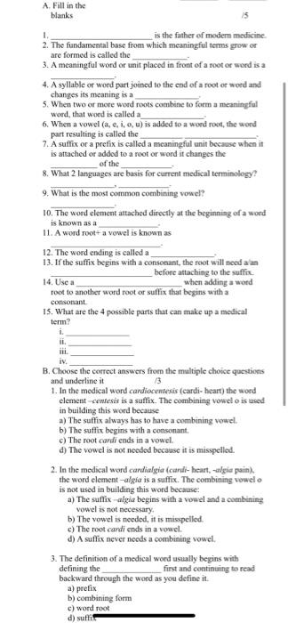 Solved A Fill In The Blanks 1 Is The Father Of Modern Chegg