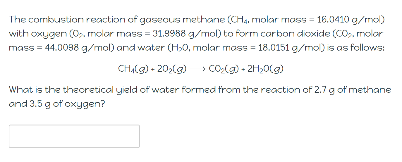 Solved The combustion reaction of gaseous methane , ﻿molar | Chegg.com