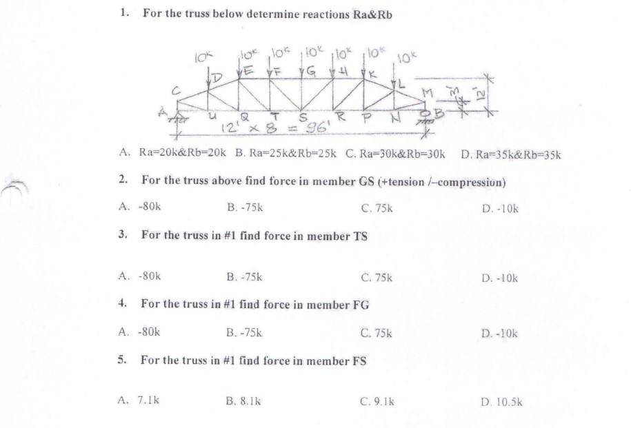 Solved For the truss below determine reactions | Chegg.com