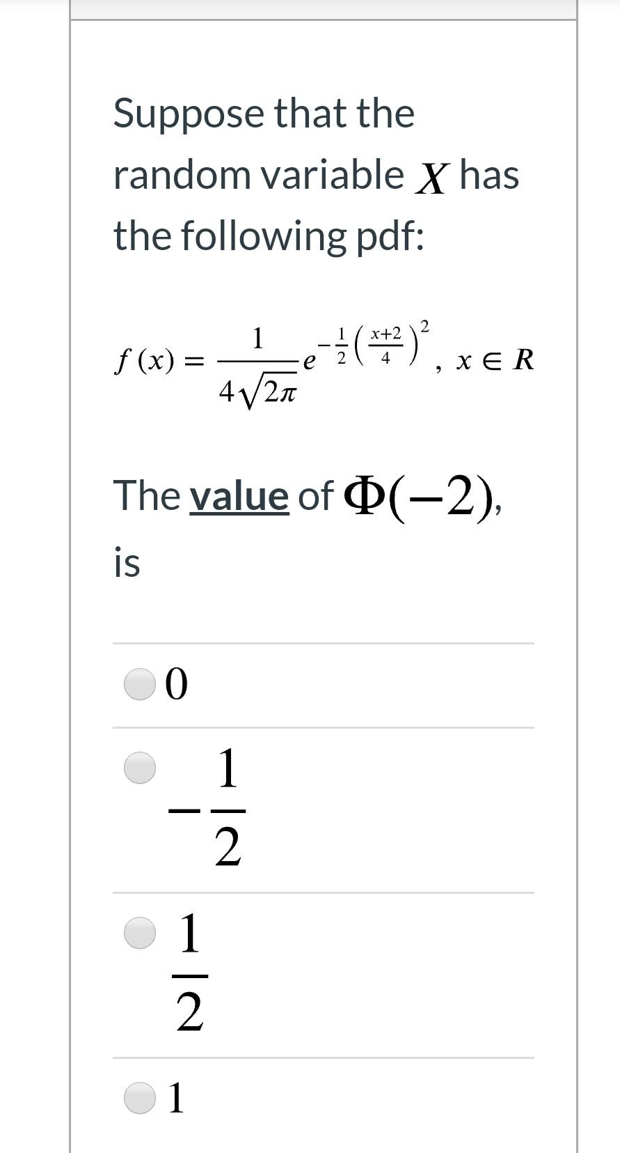 Solved Suppose that the random variable x has the following | Chegg.com