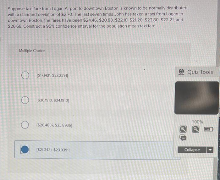 Solved Suppose taxi fare from Logan Airport to downtown