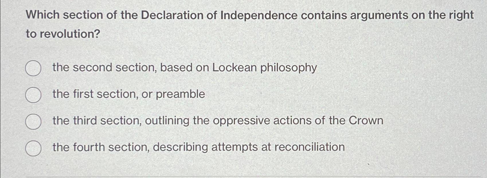 Solved Which section of the Declaration of Independence | Chegg.com