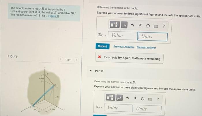 Solved The Smooth Uniform Rod AB Is Supported By A | Chegg.com