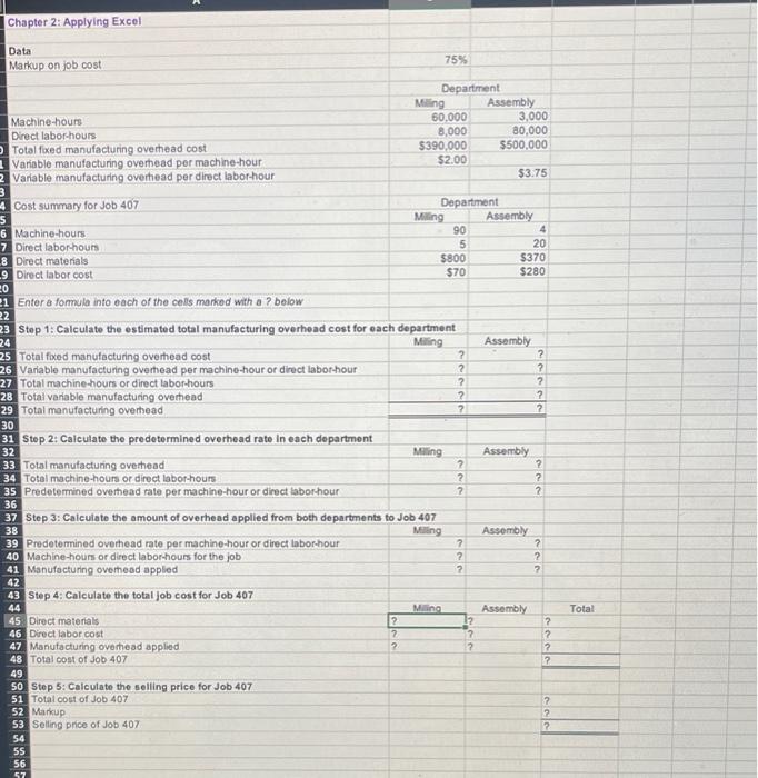 Solved Chapter 2: Applying Excel Data Markup On Job Cost | Chegg.com