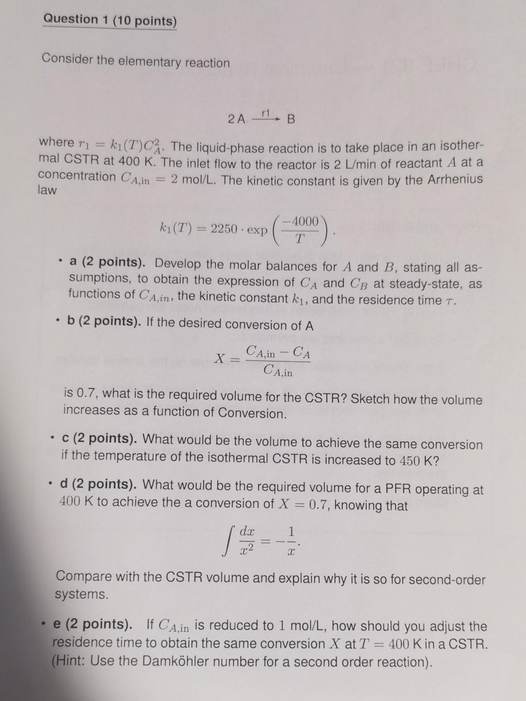 Solved Consider the elementary reaction 2A r1B where | Chegg.com