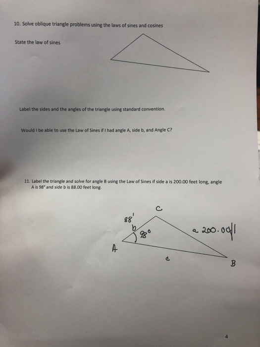 Solved 10. Solve oblique triangle problems using the laws of | Chegg.com