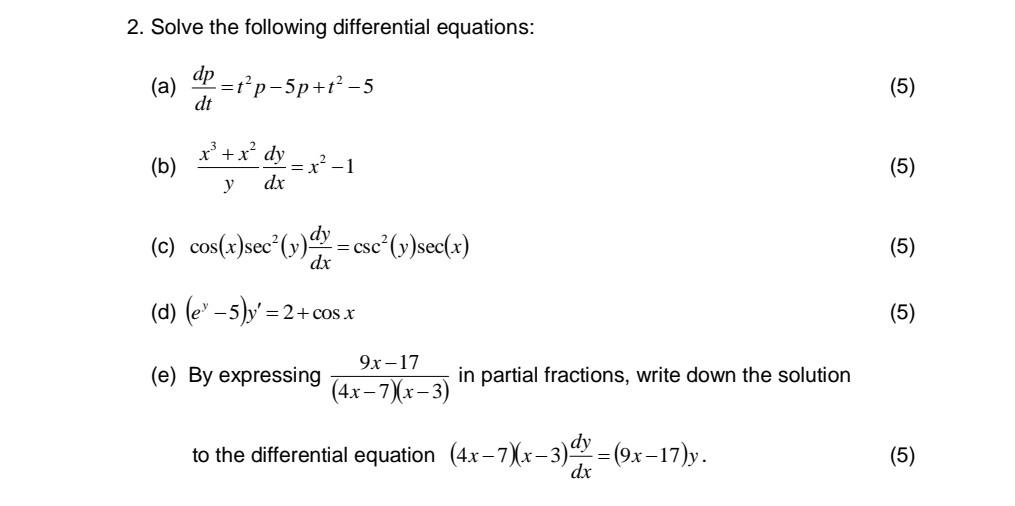 Solved 2. Solve the following differential equations: dp | Chegg.com