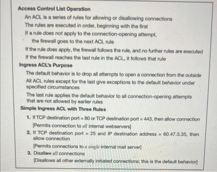 Access Control List Operation An ACL is a series of | Chegg.com