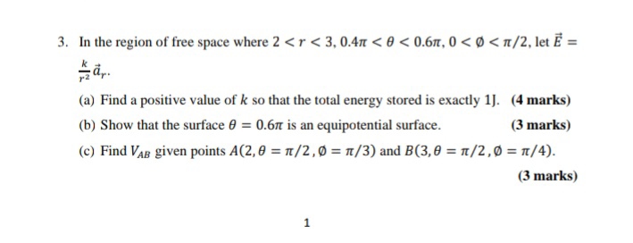 Solved In the region of free space where | Chegg.com