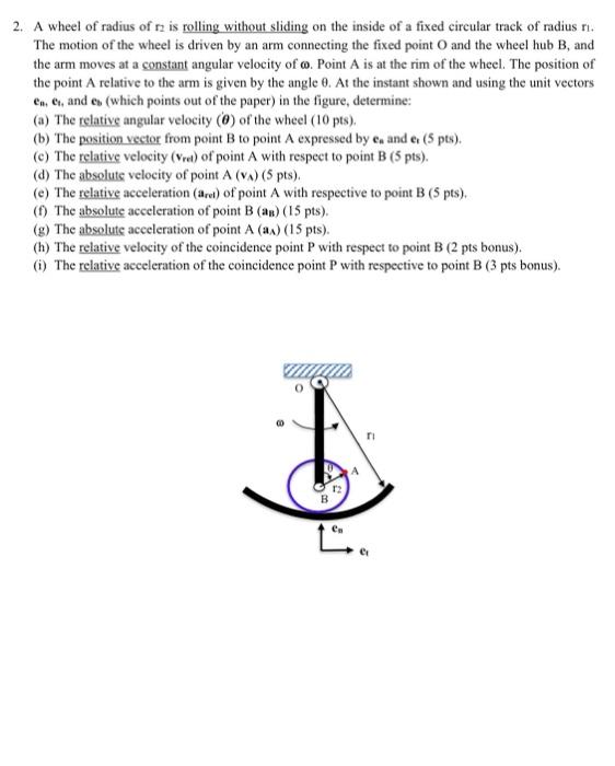 Solved 2. A wheel of radius of ra is rolling without sliding | Chegg.com