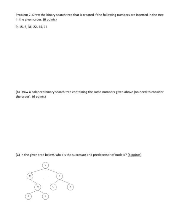 Solved Problem 2. Draw the binary search tree that is | Chegg.com