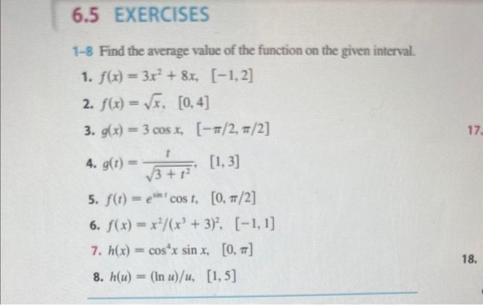 Solved 1-8 Find the average value of the function on the | Chegg.com