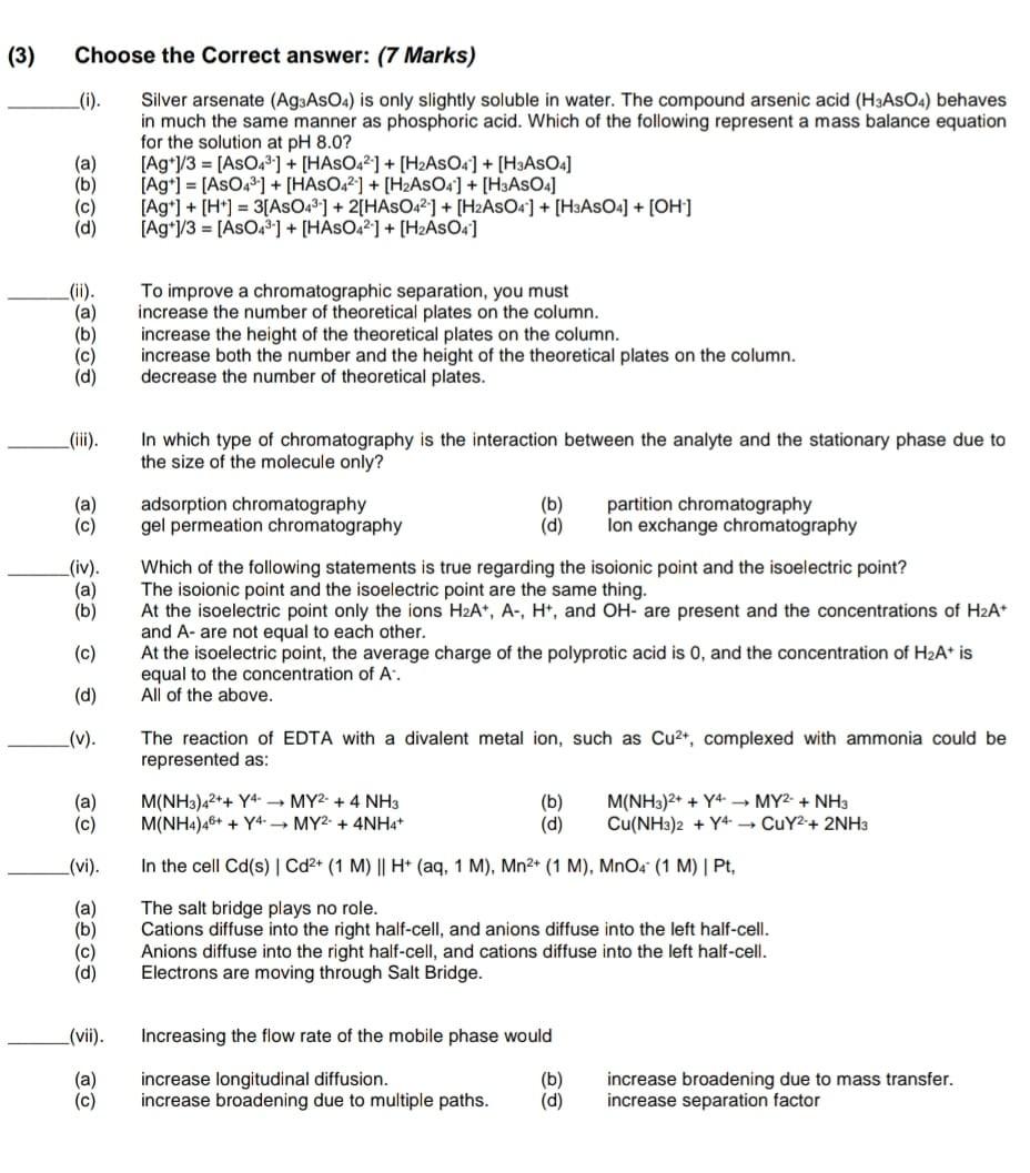 Solved (i). Silver arsenate (Ag3AsO4) is only slightly | Chegg.com