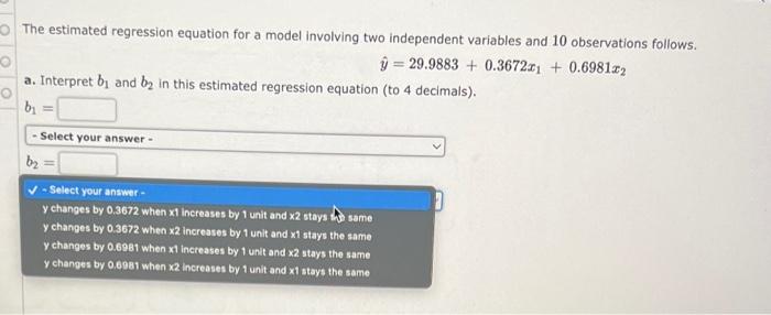 Solved The estimated regression equation for a model | Chegg.com