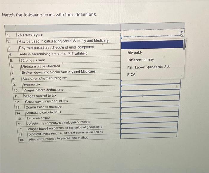 Solved Match The Following Terms With Their | Chegg.com