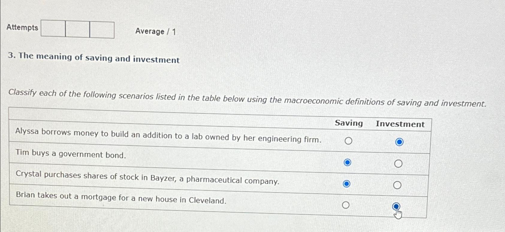 Solved AttemptsAverage / 13. ﻿The meaning of saving and | Chegg.com
