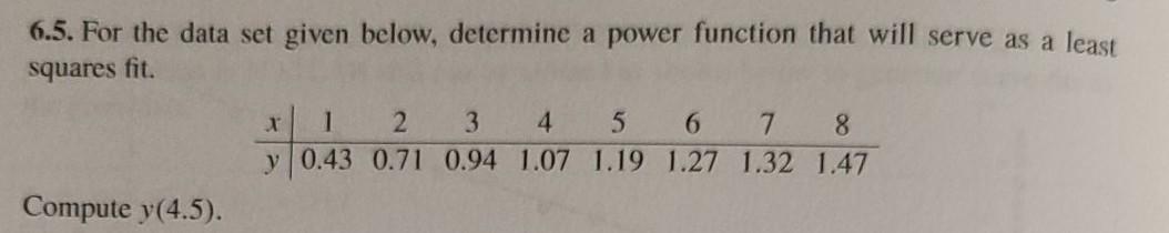 Solved 6.5. For the data set given below, determine a power | Chegg.com