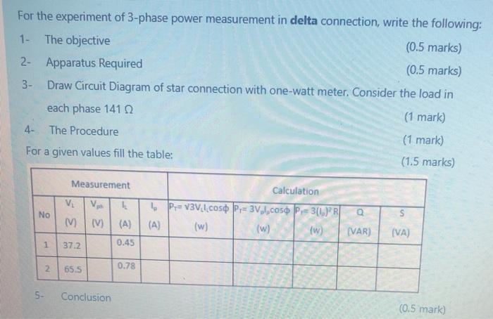 Solved For The Experiment Of 3-phase Power Measurement In | Chegg.com ...