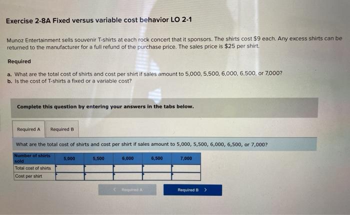 Solved Exercise 2-8A Fixed versus variable cost behavior LO | Chegg.com