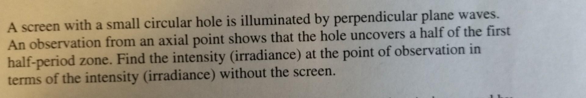 Solved A screen with a small circular hole is illuminated by | Chegg.com