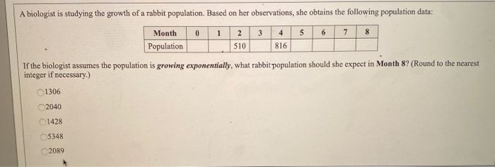 Solved 6 A biologist is studying the growth of a rabbit | Chegg.com