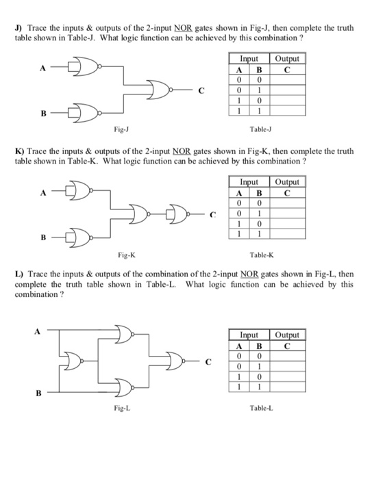 Solved J) Trace the inputs & outputs of the 2-input NOR | Chegg.com