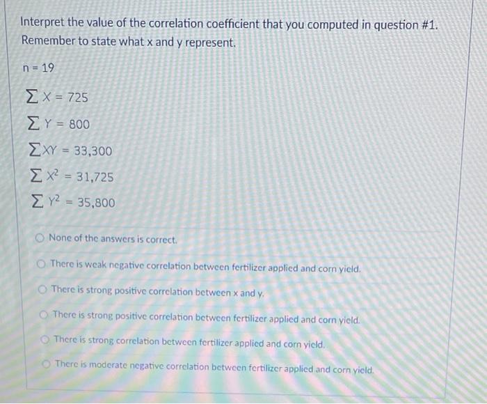Solved Interpret the value of the correlation coefficient | Chegg.com