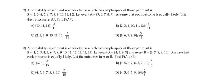 Solved 2) A probability experiment is conducted in which the | Chegg.com
