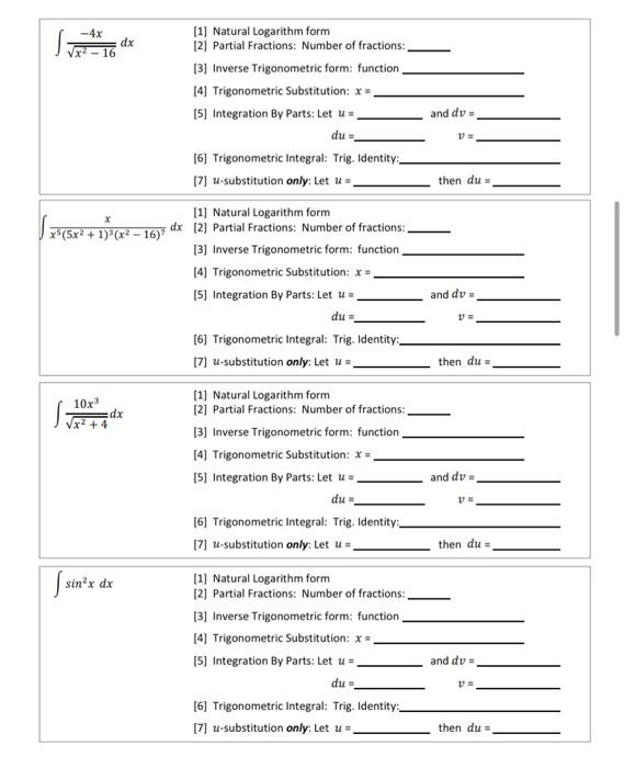 Solved Multiple Choice - Integration Techniques • For each | Chegg.com