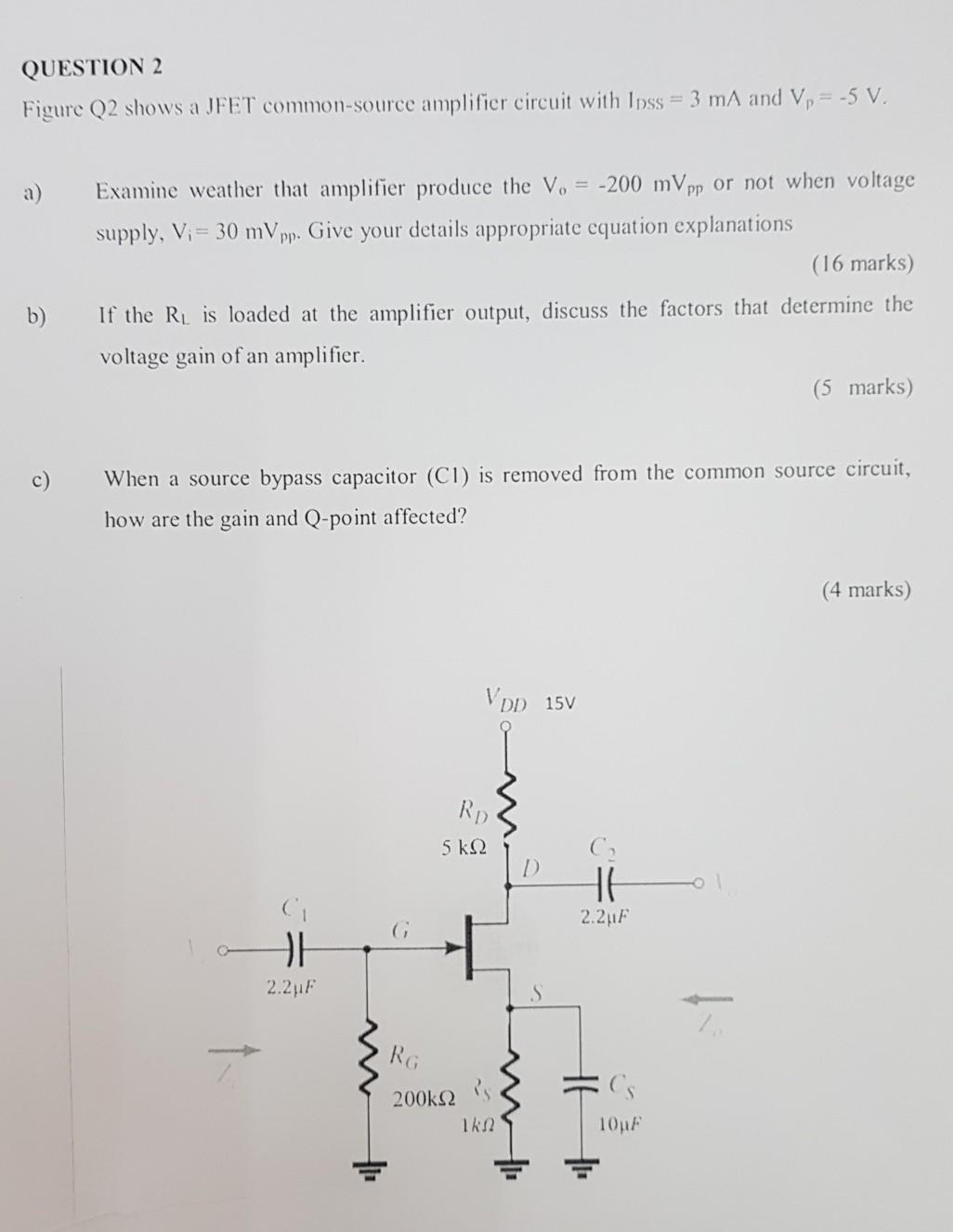 Solved QUESTION 2 Figure Q2 shows a JFET common-source | Chegg.com