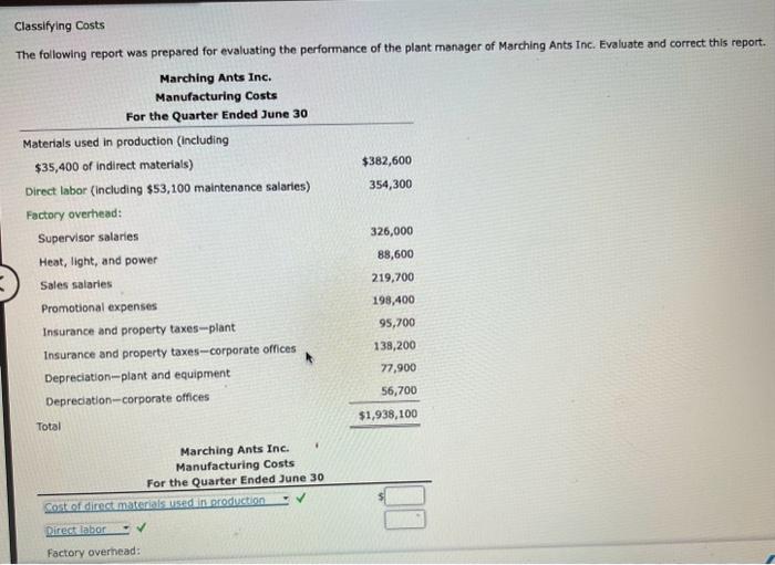solved-classifying-costs-the-following-report-was-prepared-chegg