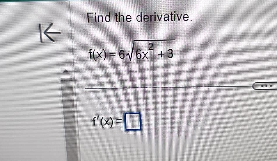 Solved Find the derivative.f(x)=66x2+32f'(x)= | Chegg.com