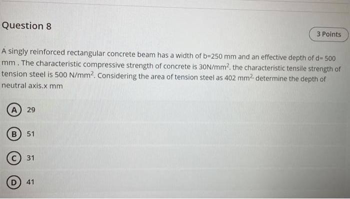 Solved A singly reinforced rectangular concrete beam has a | Chegg.com