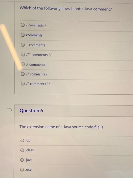 Solved Which of the following lines is not a Java comment? 7 | Chegg.com