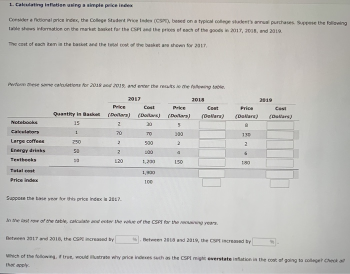 Solved 1. Calculating Inflation Using A Simple Price Index | Chegg.com