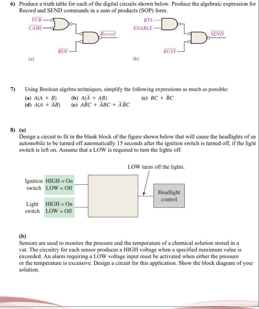 Solved 6) Produce a truth table for each of the digital | Chegg.com
