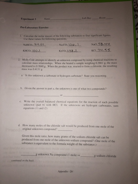 Experiment 3 Name Lab Day Room Pre Laboratory Chegg 