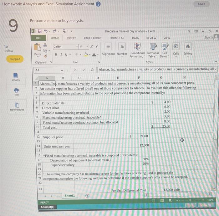 homework analysis and excel simulation assignment