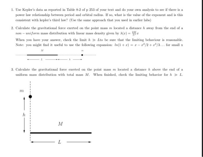 Solved 1. Use Kepler's data as reported in Table 8-2 of p | Chegg.com