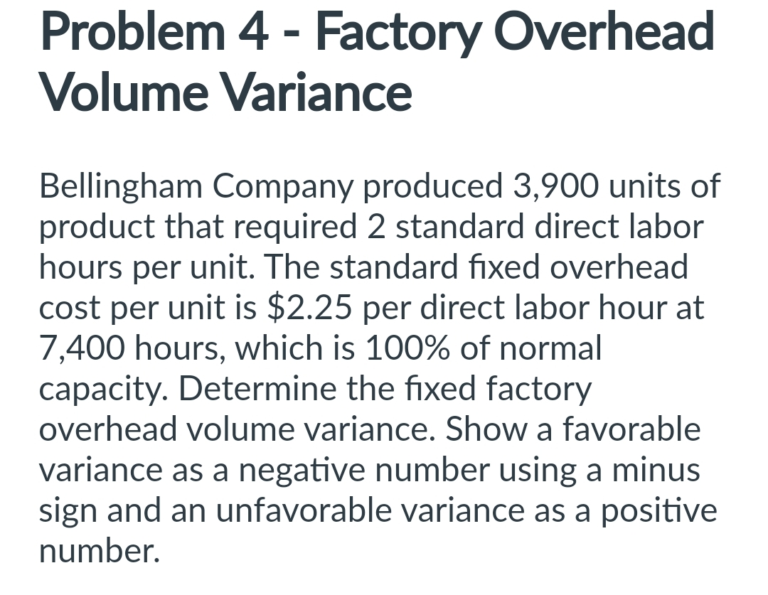 Solved Problem 4 ﻿Factory Overhead Volume
