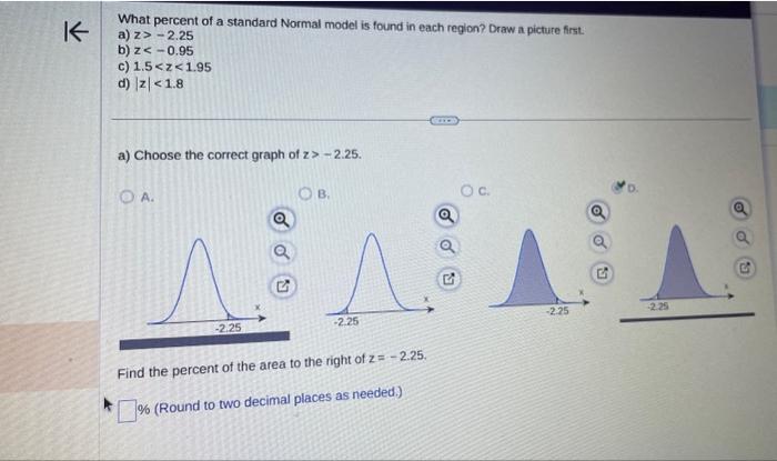 Solved a. find the percent of the area to the right of z= | Chegg.com