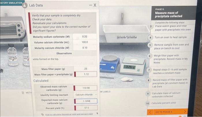 LATORY SIMULATION A Lab Data Verify that your sample | Chegg.com