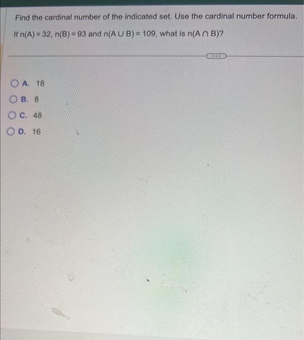 Solved Find the cardinal number of the indicated set. Use