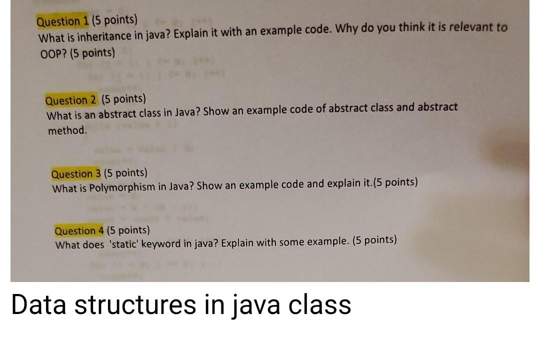 Solved Question 1 (5 points) What is inheritance in java? | Chegg.com
