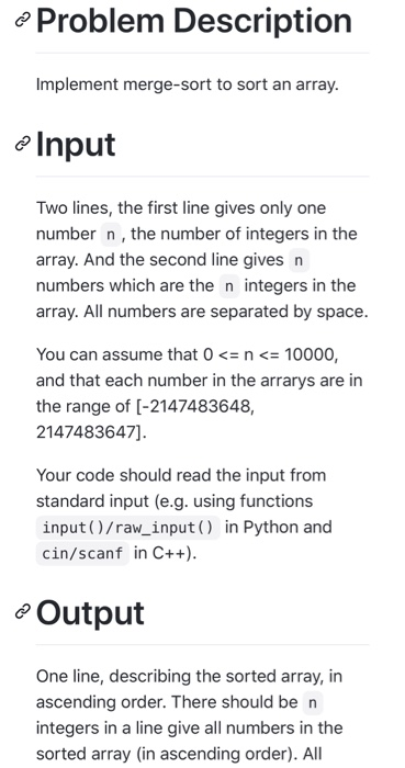 Solved @Problem Description Implement merge-sort to sort an | Chegg.com