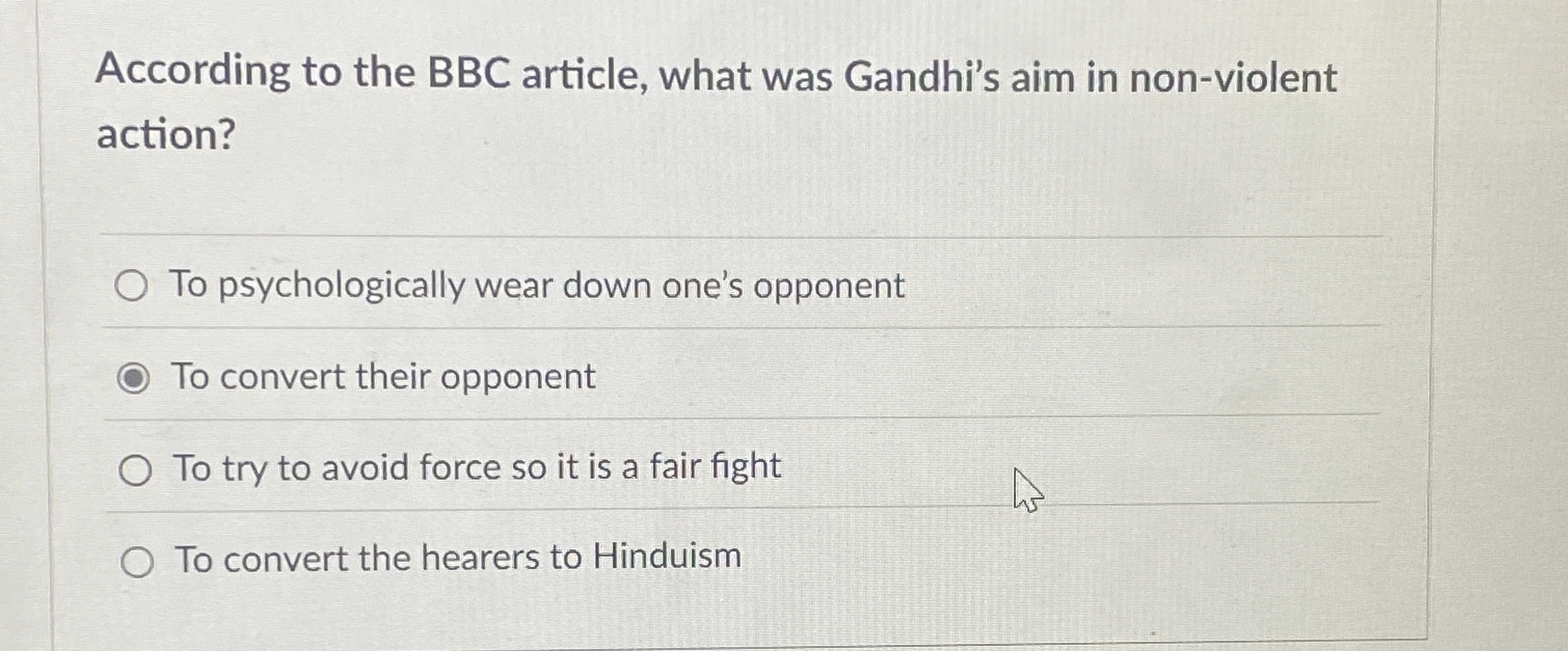 Solved According to the BBC article, what was Gandhi's aim