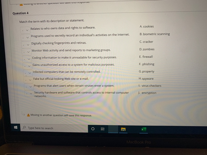 Solved Question 4 Match the term with its description or | Chegg.com